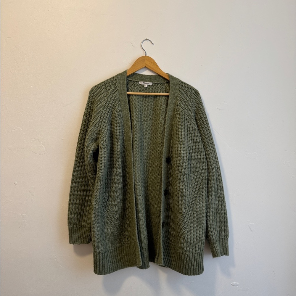 Madewell Green Chunky Knit Cardigan Sweater